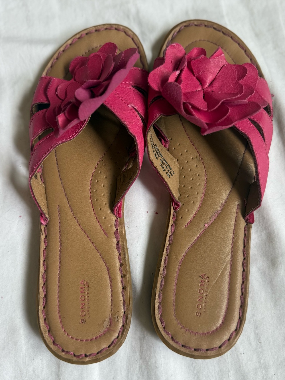 Sonoma Life + Style "Mariel" Fuchsia Pink Floral Slide Sandals Size 8 Summer - Picture 2 of 8